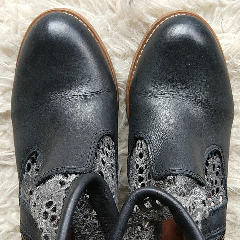 Musse & Cloud Ainhoa Anthropologie Leather Crochet Ankle Boots Black EU 39 US 8